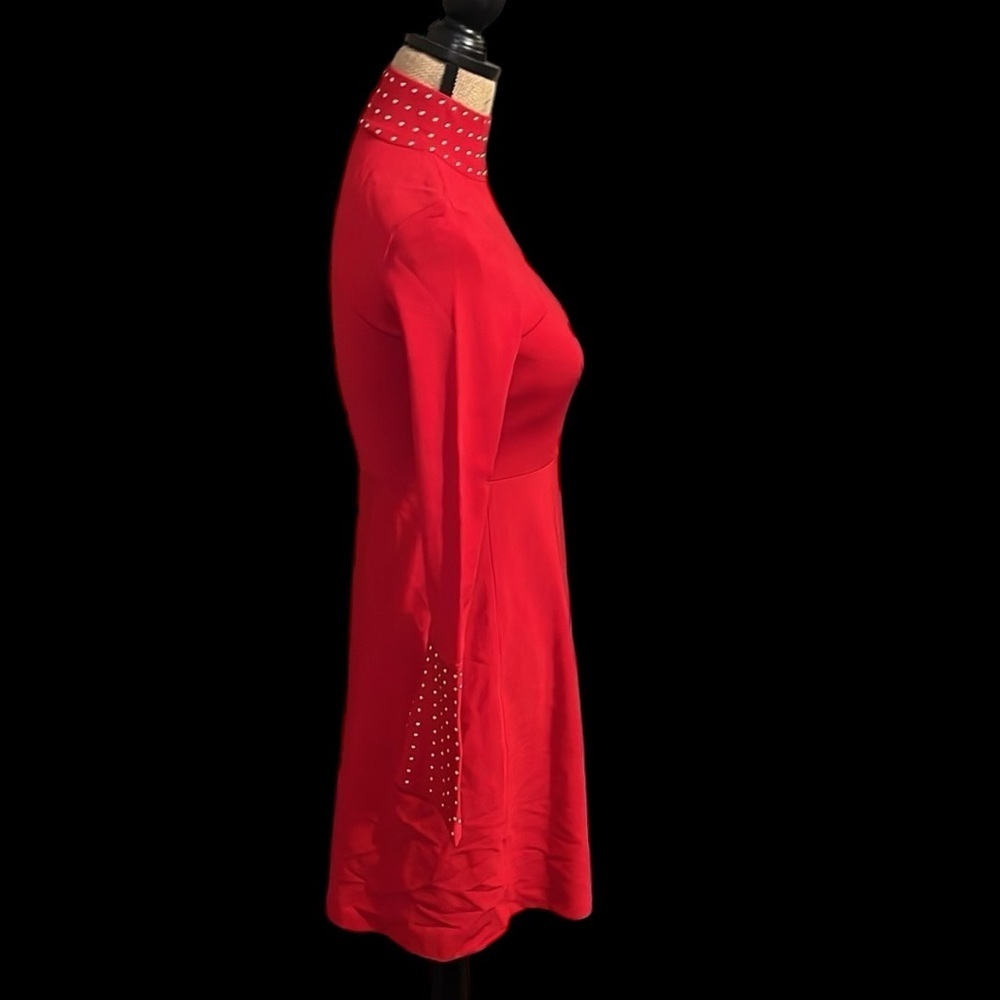 International Concepts INC red studded body con long sleeve mock neck dress - Picture 5 of 11